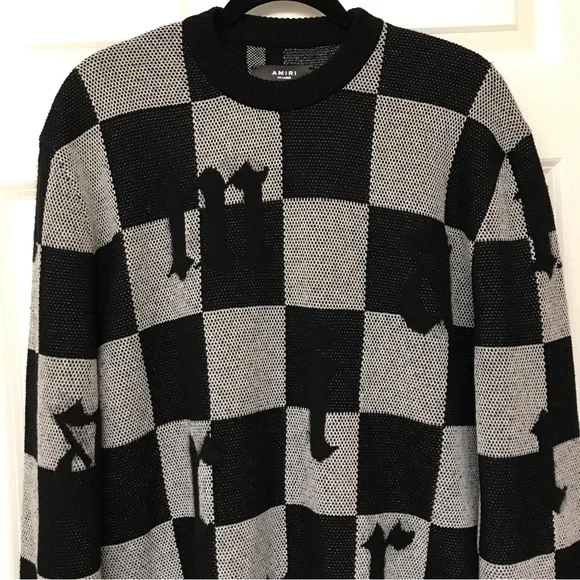 Amiri Logo Check Crew Mohair Cashmere Sweater Black White XXL Brand New With Tag - Picture 5 of 15